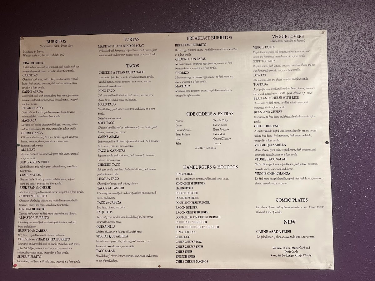 King Burrito Mexican Food Menu - Image 2